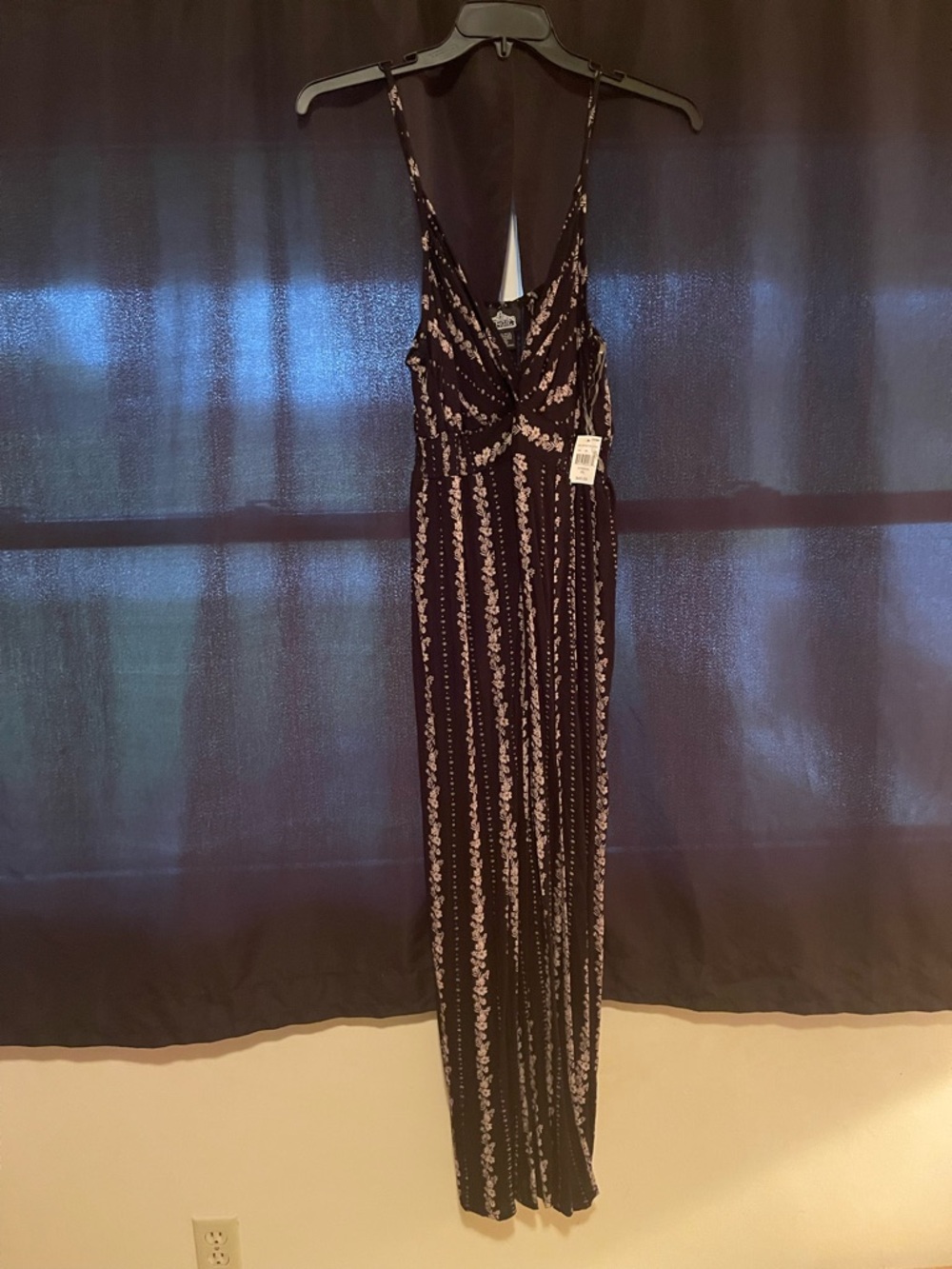 Angie Black Jumpsuit with White Floral Stripes